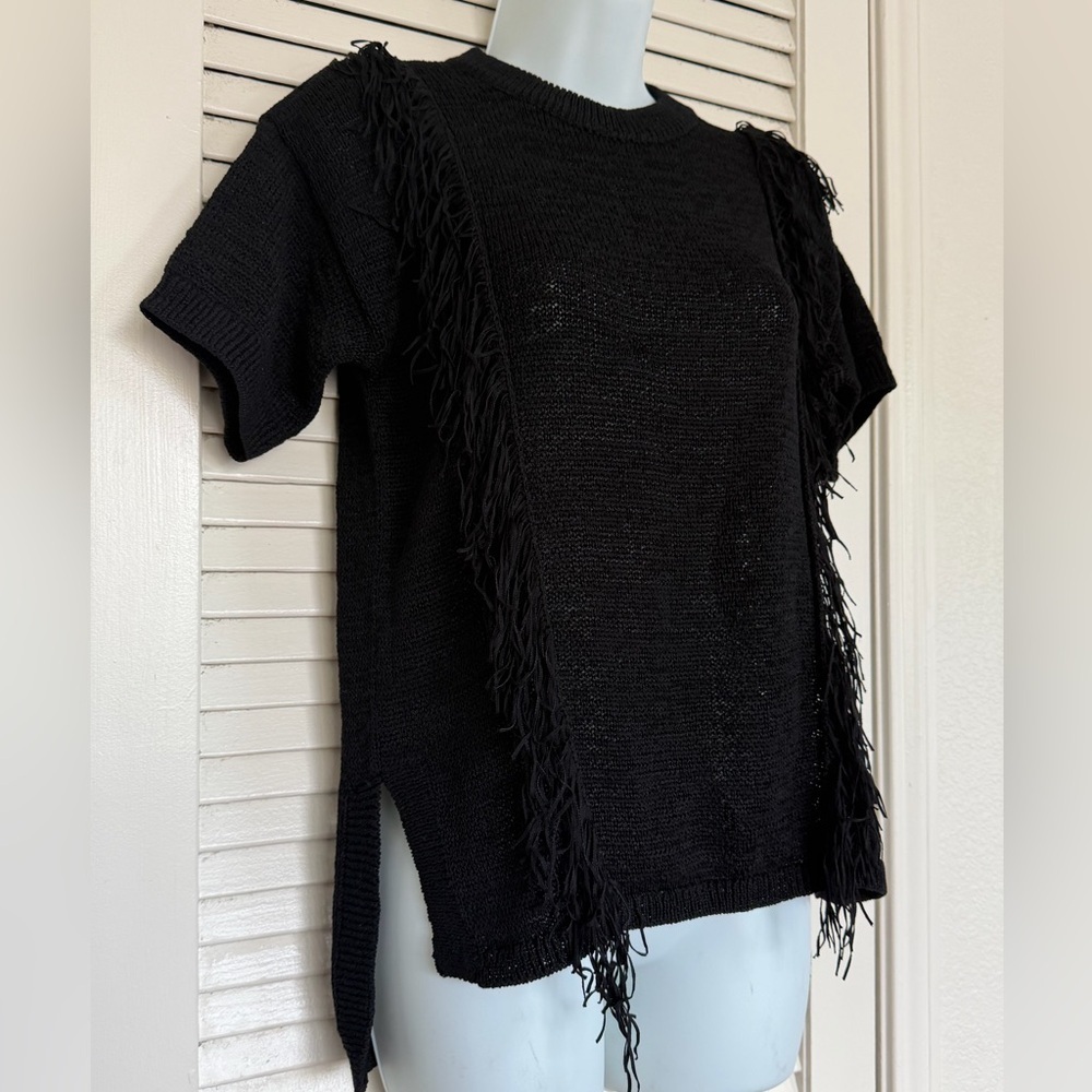 Michael Kors Fringe Knit Sweater Top Size XS Black Boho - Picture 3 of 7